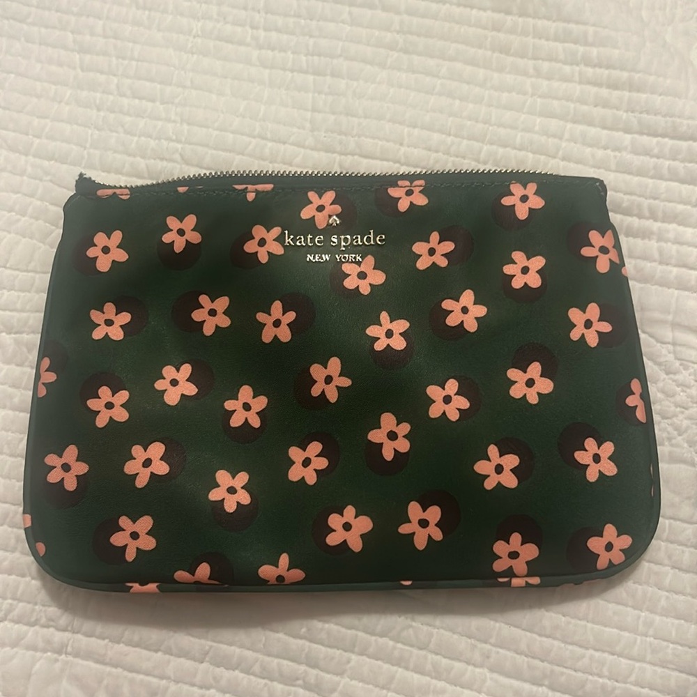 Kate Spade wristlet dark green with pink flowers